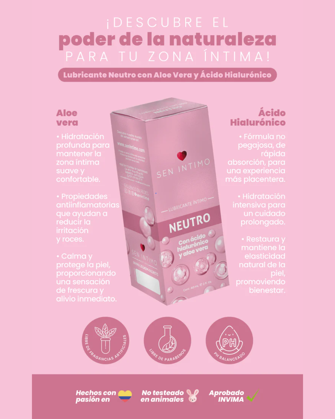 Lubricante Neutro con Ácido Hialurónico y Aloe Vera x 60 ml Sen Intimo