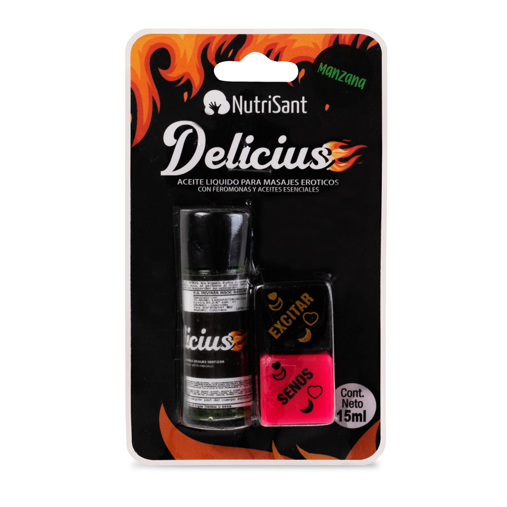 Aceite Caliente para Masajes y Sexo Oral 15ml Delicius con Dados Sabores Surtidos