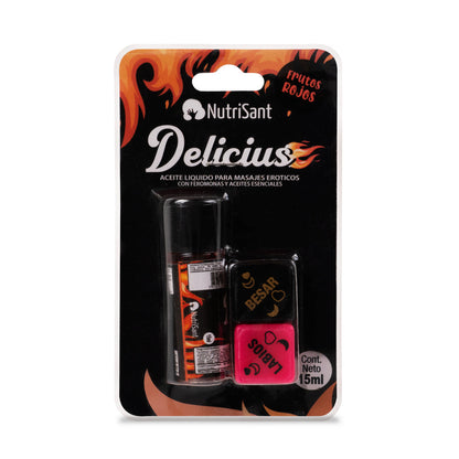 Aceite Caliente para Masajes y Sexo Oral 15ml Delicius con Dados Sabores Surtidos