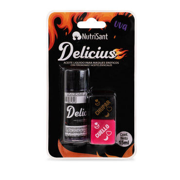 Aceite Caliente para Masajes y Sexo Oral 15ml Delicius con Dados Sabores Surtidos